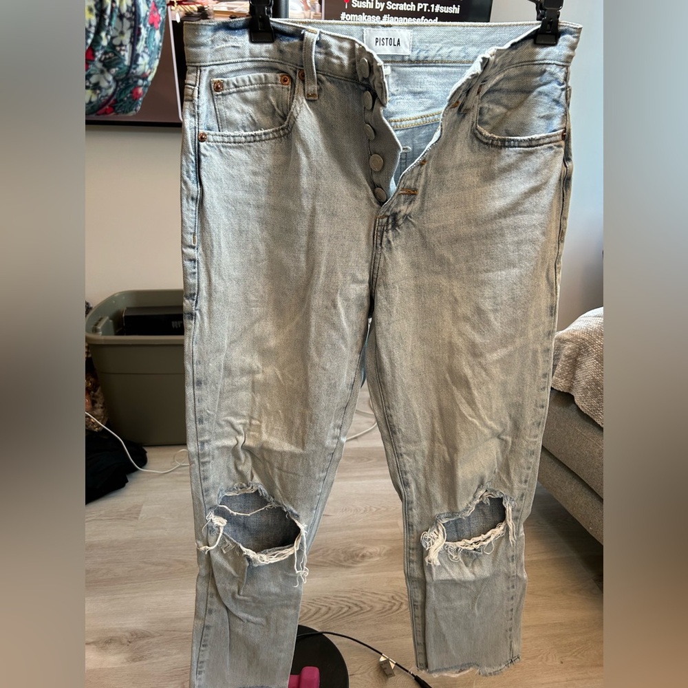 Pistola Women’s Light Gray Distressed Jeans